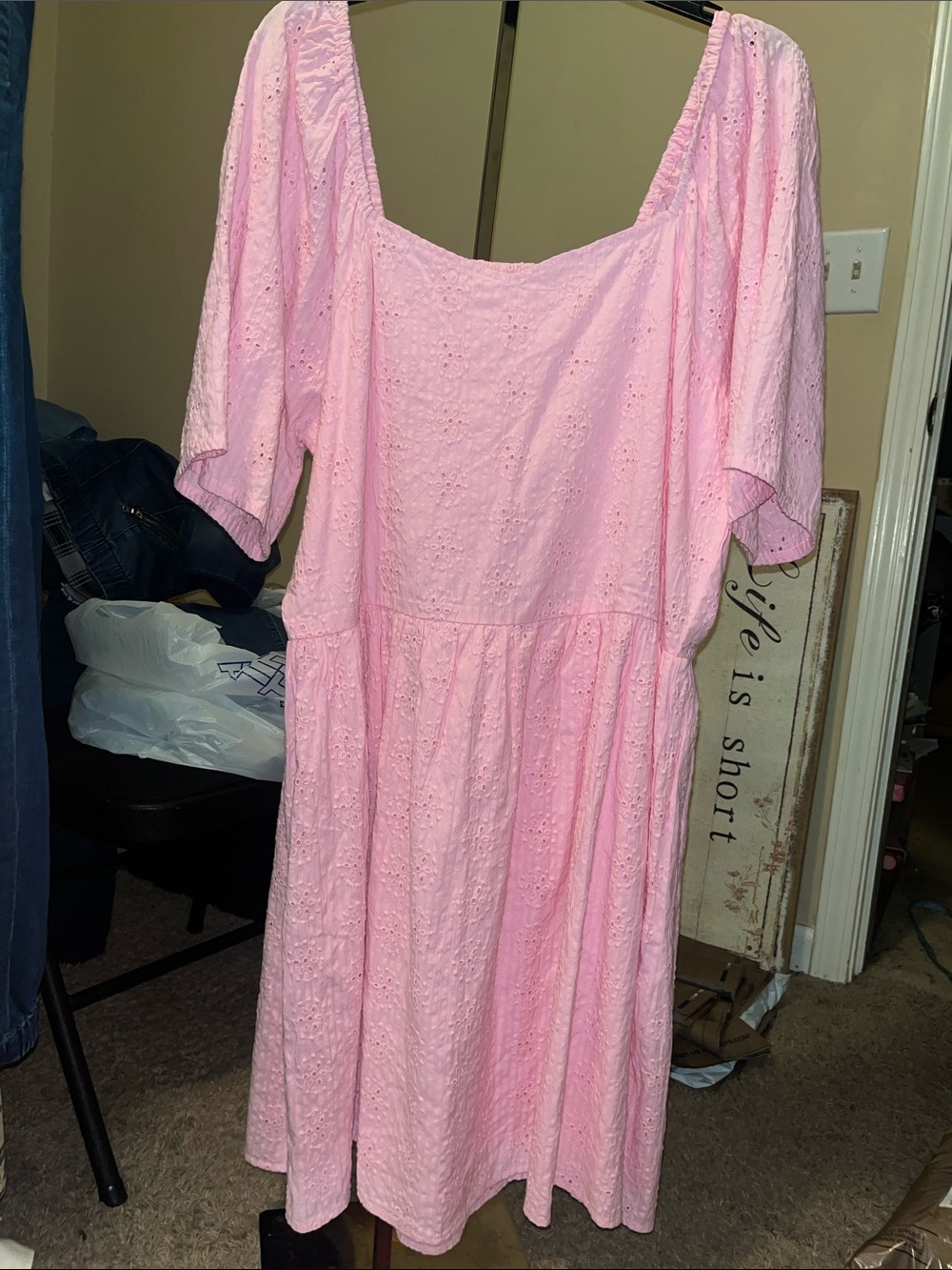 Simply Southern Pink Eyelet Square-Neck Midi Dress